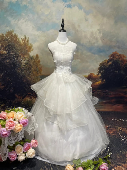Elegant Wedding Dress Strapless Tulle Ball Gown Evening Dress Prom Dress   D2678