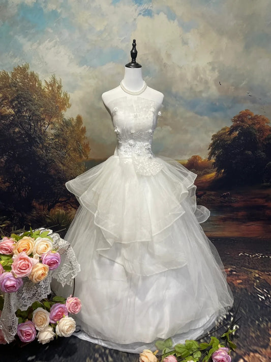 Elegant Wedding Dress Strapless Tulle Ball Gown Evening Dress Prom Dress   D2678