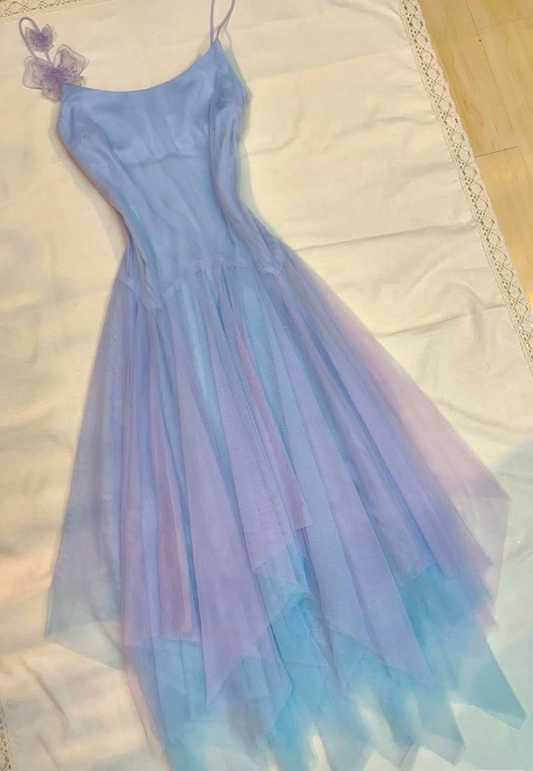 Stunning Prom Dress Spaghetti Straps Pleated Tulle Prom Gown Evening Dress Party Dress  D2679