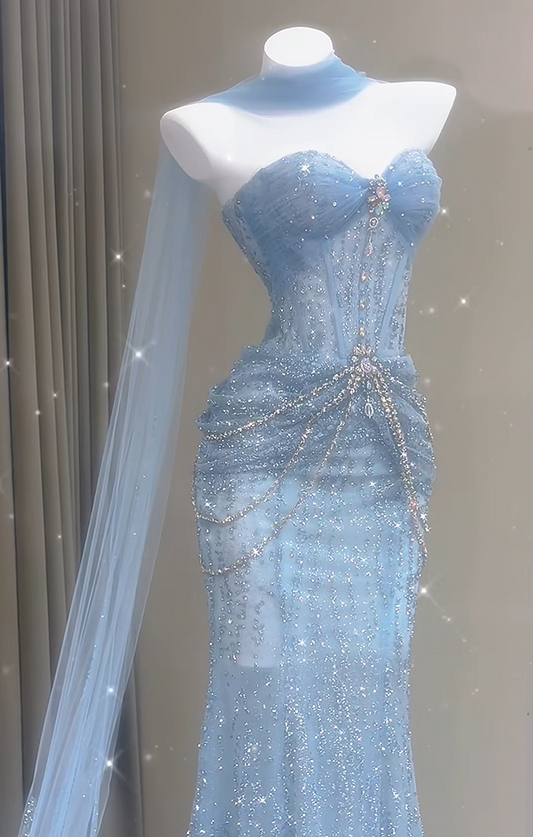Shiny Prom Dress Sweetheart Pleated Tulle Mermaid Prom Gown Evening Dress Party Dress  D2680