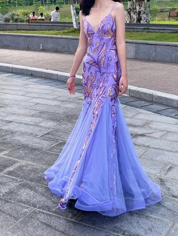 Stunning Prom Dress Spaghetti Straps Tulle Mermaid Prom Gown Evening Dress Party Dress  D2684
