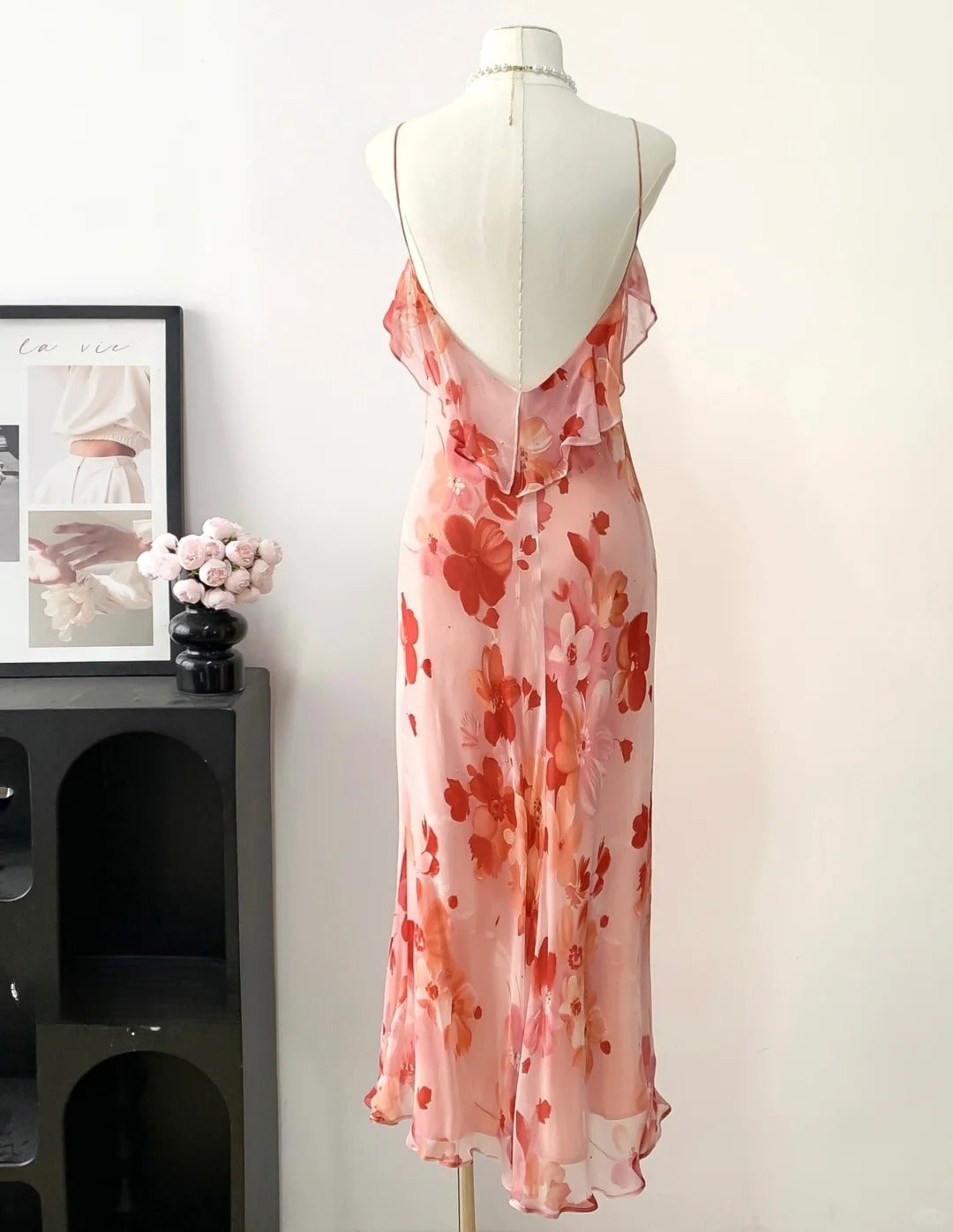 Robe de bal élégante à volants et col en V, imprimée, robe de soirée D2689