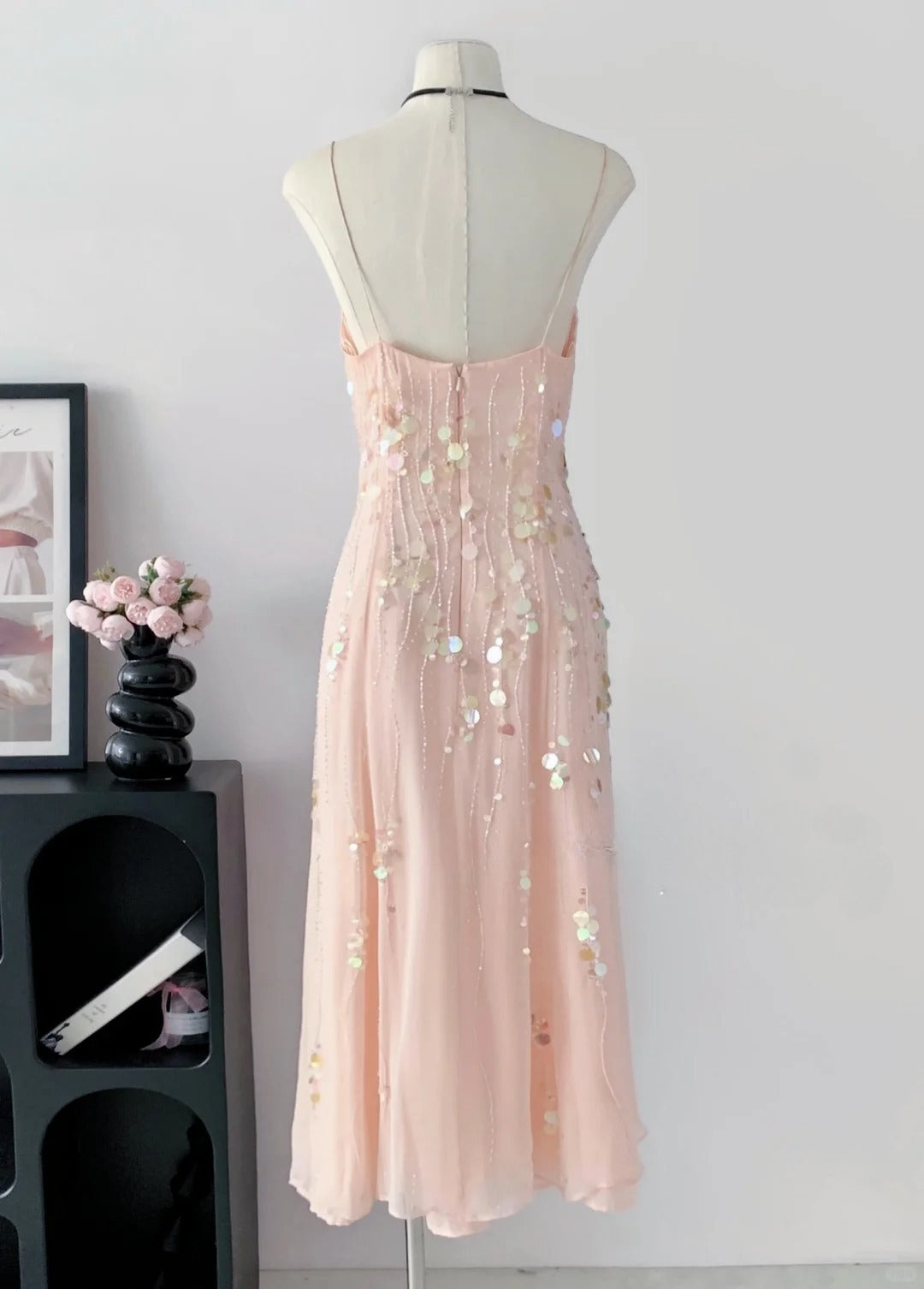 Robe de bal élégante à bretelles spaghetti et paillettes, robe de soirée, robe de danse D2691