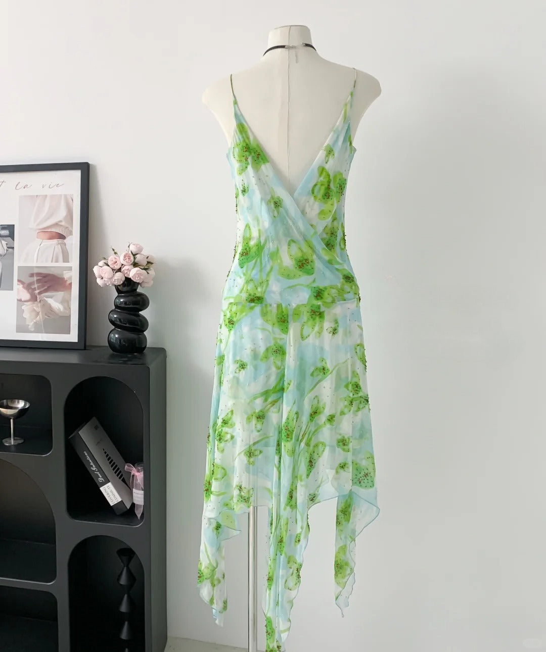 Jolie robe de bal à col en V et ourlet asymétrique plissé, robe de soirée, robe de danse D2692