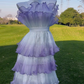 Stunning Prom Dress Strapless Ruffle Tiered Evening Dress Birthday Party Dress D2710