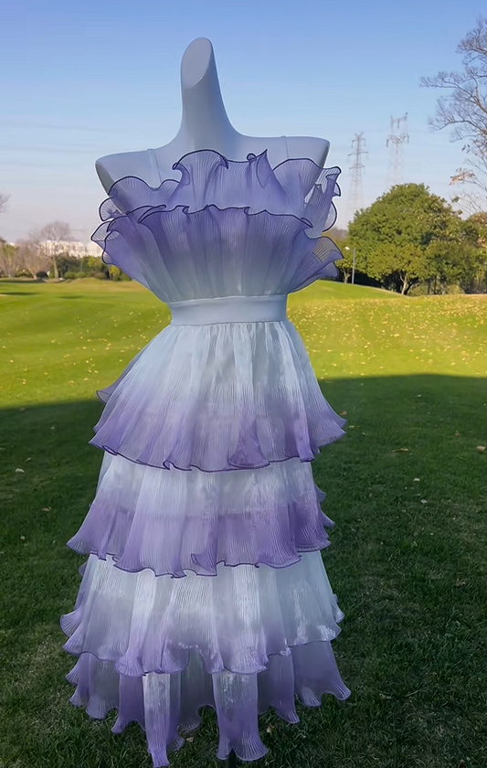 Atemberaubendes Ballkleid, trägerlos, mit Rüschen, gestuftes Abendkleid, Geburtstagspartykleid D2710