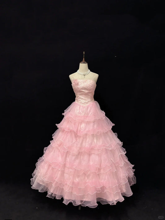 Sweet Ball Gown Strapless Tiered Ruffle Evening Dress Quinceanera Dress Prom Dress D2715