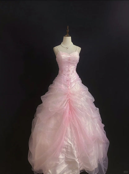 Beauty Ball Gown Spaghetti Straps Pleated Tulle Evening Dress 16th Dress Prom Dress D2719