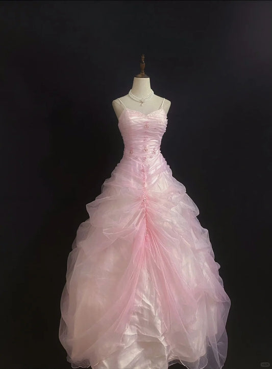 Beauty Ball Gown Spaghetti Straps Pleated Tulle Evening Dress 16th Dress Prom Dress D2719