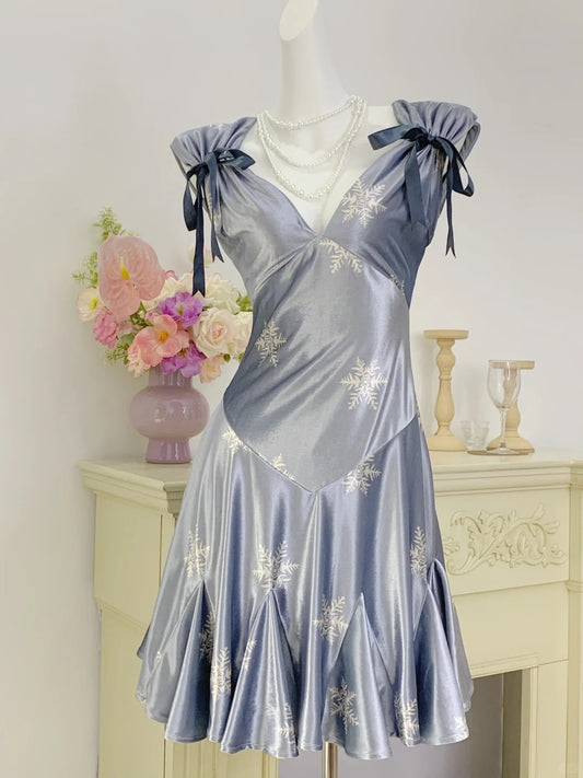 Beauty Homecoming A-Linien-Kleid mit V-Ausschnitt und Print, kurzes Ballkleid, Partykleid D2733