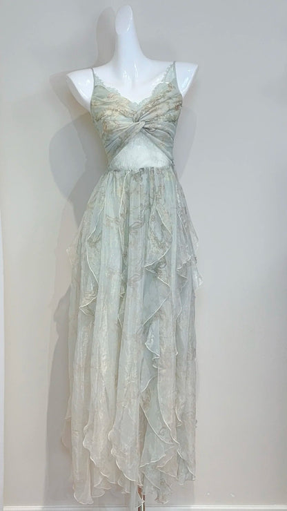 Pretty Prom Dress V-neck Pleated Print Gala Dress Evening Dress    D2728