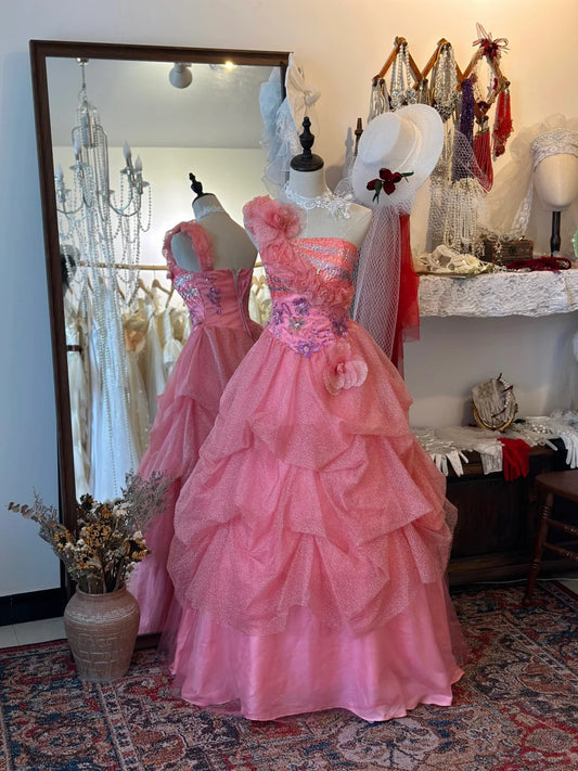 Shiny Prom Dress One Shoulder Pleated Evening Dress 16th Dress Prom Gown   D2747