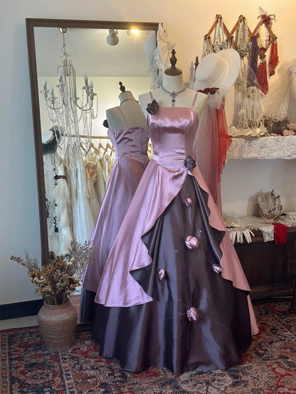 Elegant Prom Dress Spaghetti Straps Flower Evening Dress 16th Dress Prom Gown   D2748