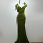 Superbe robe de bal en velours à bretelles spaghetti plissées, robe de soirée sirène, robe d'invitée de mariage D2750