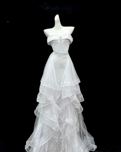 Gorgeous Prom Dress A Line V-neck Sequins Tulle Evening Dress Gala Dress  D2751