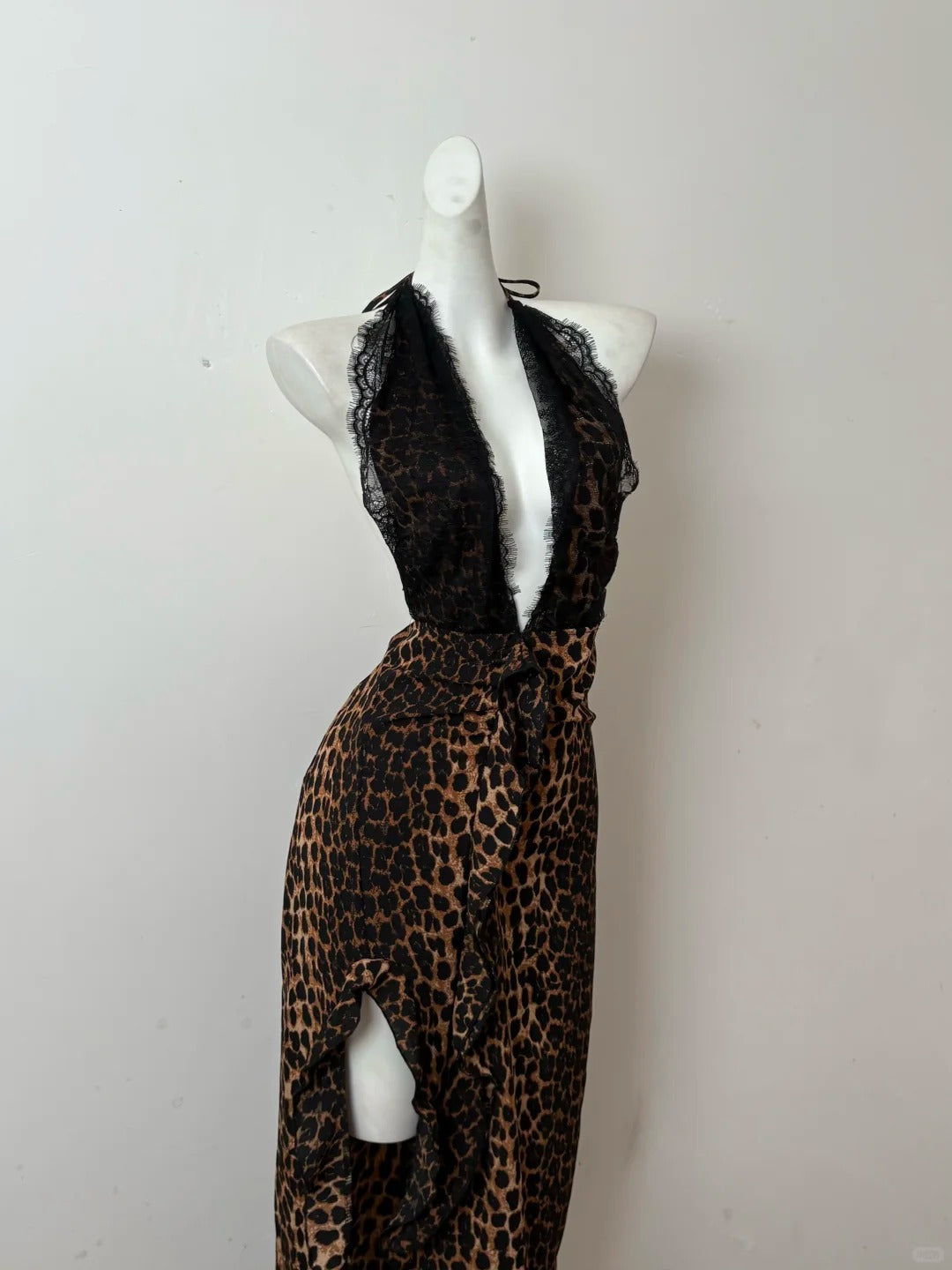 Sexy Prom Dress Halter Leopard Print Evening Dress Birthday Party Dress  D2753