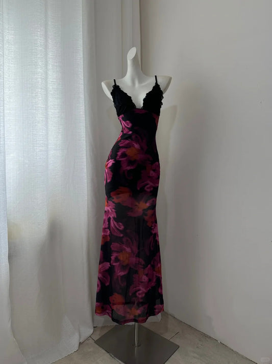 Elegant Women Dress Spaghetti Straps Print Vacation Dress Birthday Party Dress  D2757