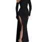 Elegant Women Dress Black Asymmetrical Neck Slit Party Dress Wedding Guest Dress D2763