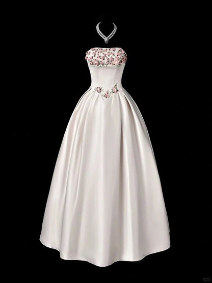 Sweet Prom Dress Strapless Flower Pleated Evening Dress Gala Dress 16th Dress  D2768