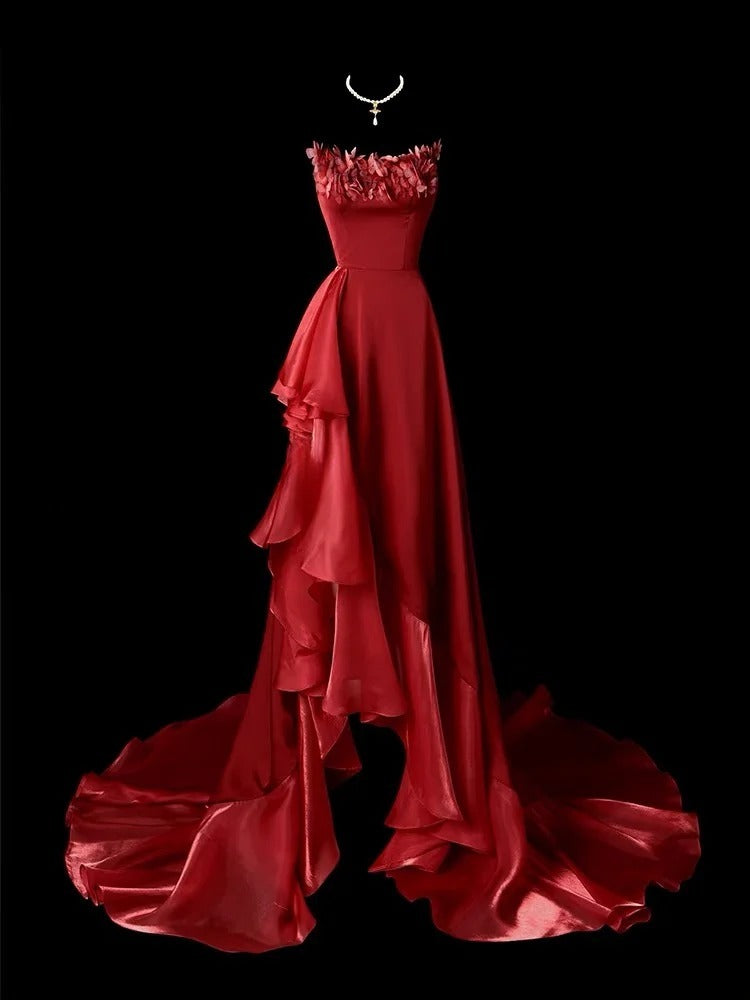 Stunning Prom Dress A Line Strapless Ruffle Evening Dress Gala Dress    D2770