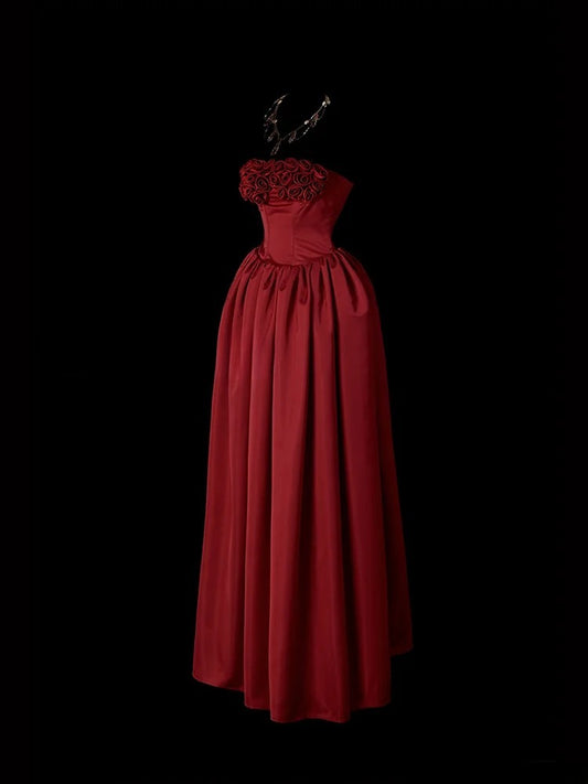 Stunning Prom Dress Strapless Rose Pleated Prom Gown Evening Dress Gala Dress     D2777