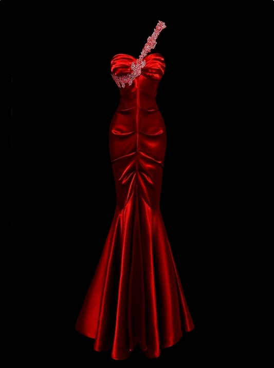 Pretty Prom Dress One Shoulder Pleated Mermaid Prom Gown Evening Dress Gala Dress     D2778