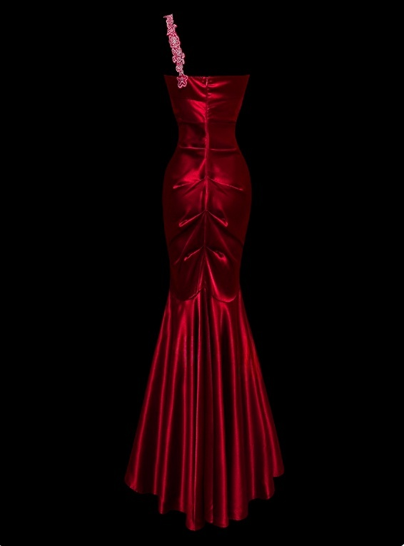 Pretty Prom Dress One Shoulder Pleated Mermaid Prom Gown Evening Dress Gala Dress     D2778