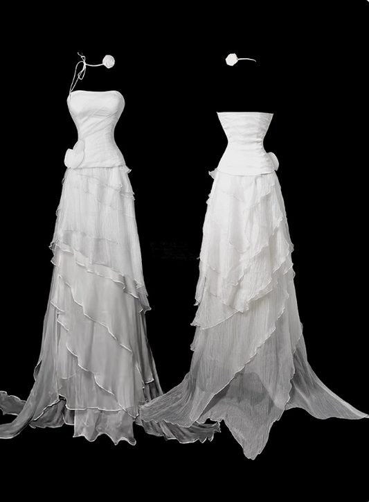Beauty Prom Dress A Line Strapless Tiered Evening Dress Prom Gown Gala Dress    D2780