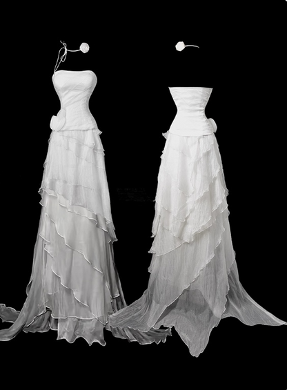 Beauty Prom Dress A Line Strapless Tiered Evening Dress Prom Gown Gala Dress    D2780