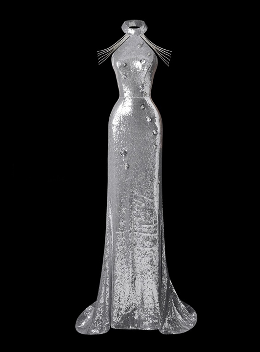 Shiny Prom Dress Halter Floor Length Gala Dress Evening Dress Prom Gown    D2783
