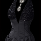 Shiny Prom Dress Black A Line Halter Pleated Evening Dress Gala Dress  D2794