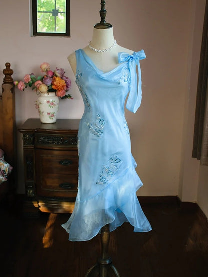 Sweet Prom Dress Asymmetrical Neck Beading Evening Dress Gala Dress Birthday Party Dress   D2799