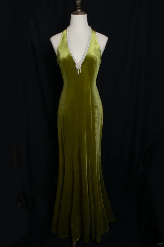 Gorgeous Prom Dress V-neck Pearl Birthday Party Dress Evening Dress Gala Dress    D2803