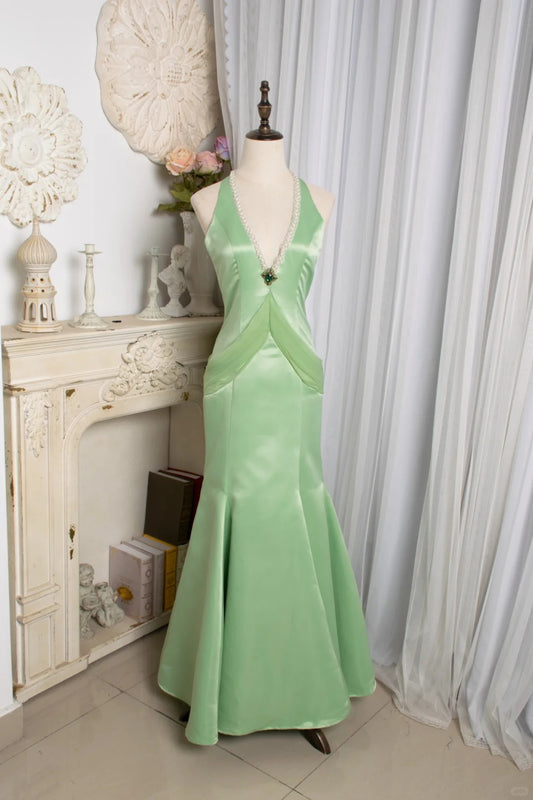 Elegant Prom Dress V-neck Pearl Mermaid Birthday Party Dress Evening Dress Gala Dress     D2804