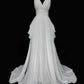 Elegant Prom Dress A Line V-neck Pleated Evening Dress Gala Dress D2825
