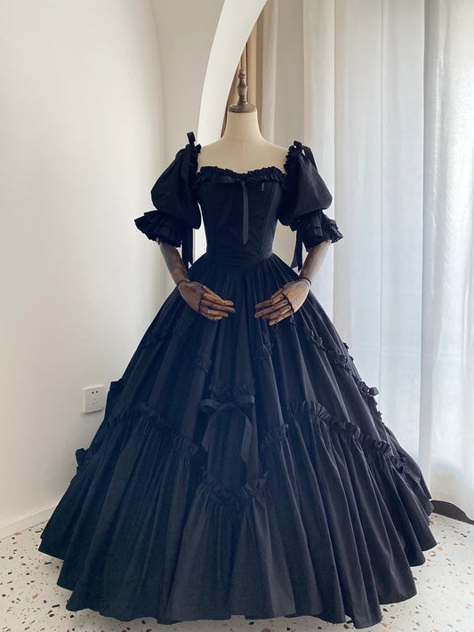 Stunning Prom Dress Black Square Neck Pleated Evening Dress Ball Gown Birthday Party Dress    D2853