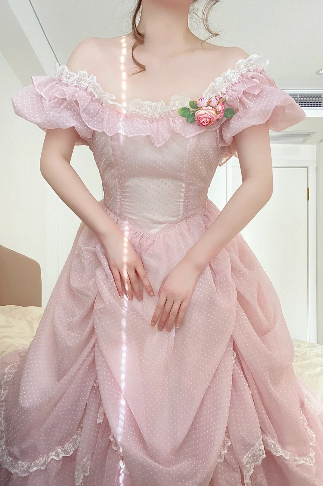 Cute Prom Dress Square Neck Pleated Lace Evening Dress Ball Gown Sweet 16 Dress Birthday Party Dress    D2854