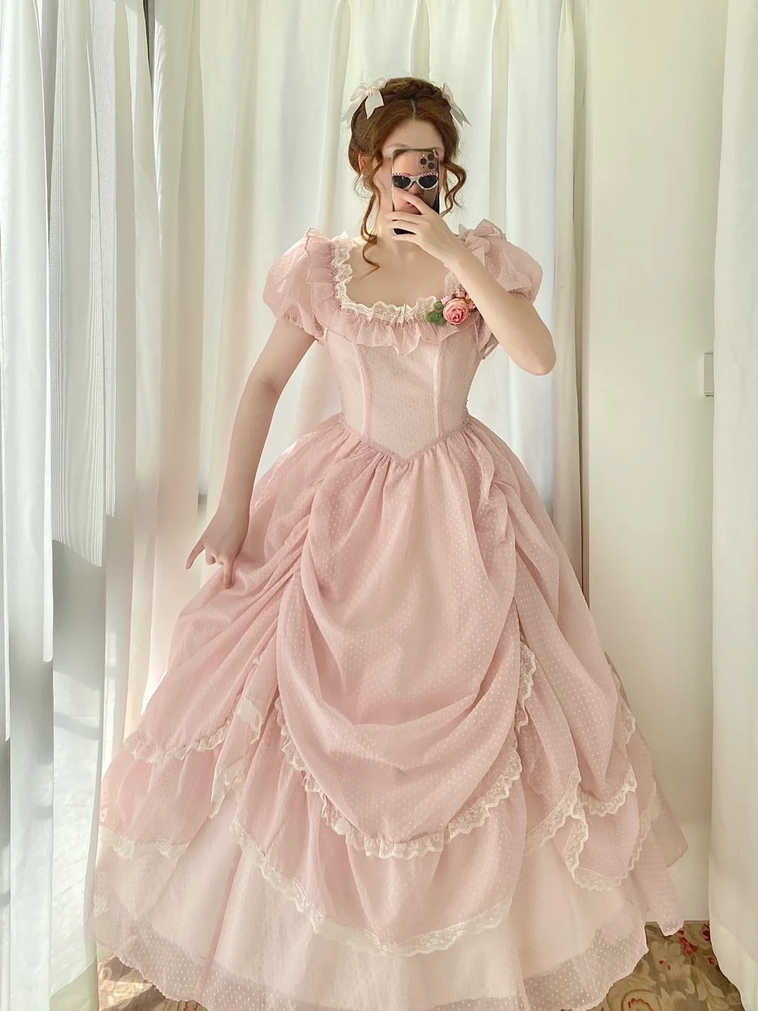 Cute Prom Dress Square Neck Pleated Lace Evening Dress Ball Gown Sweet 16 Dress Birthday Party Dress    D2854