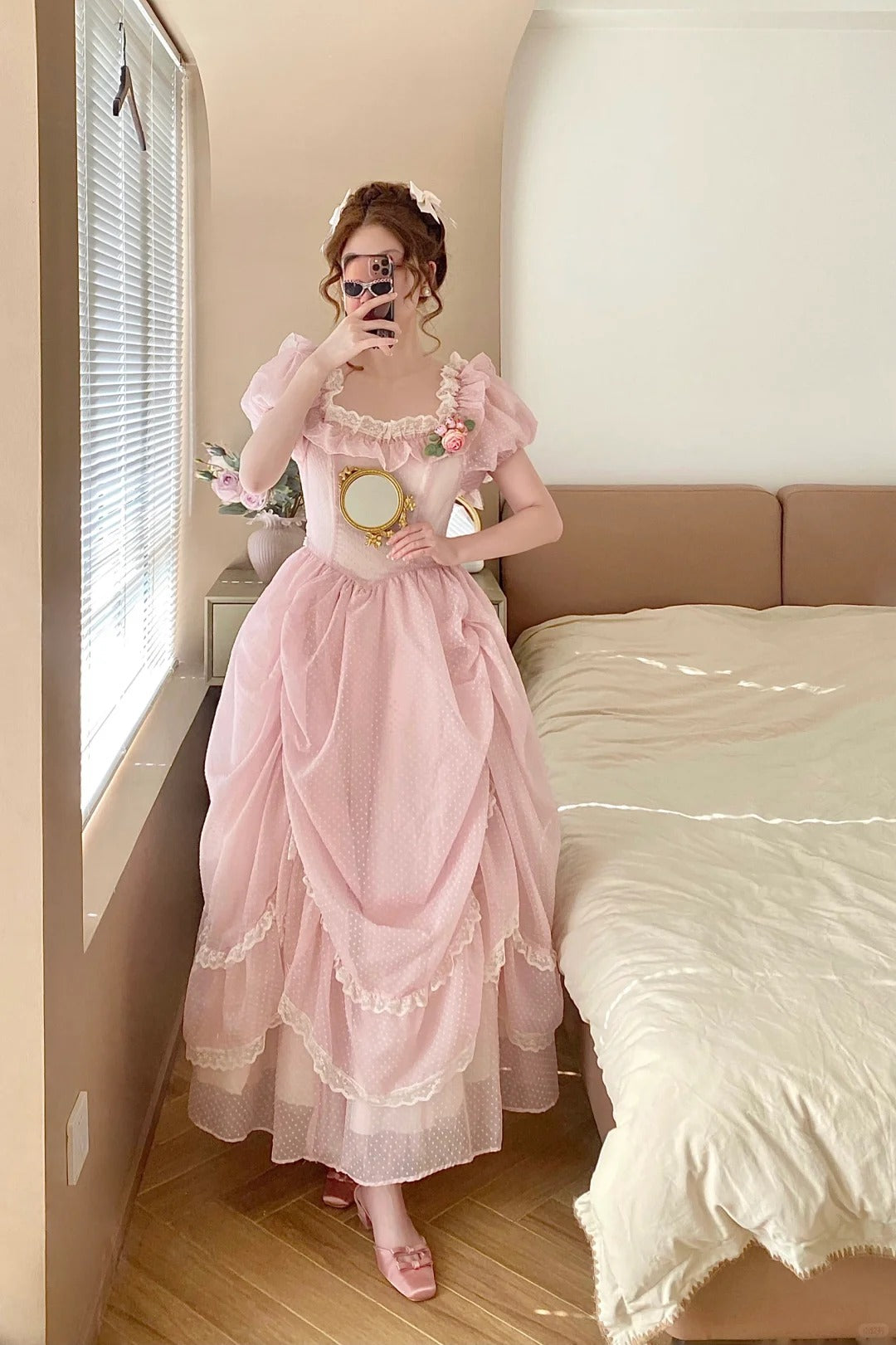 Cute Prom Dress Square Neck Pleated Lace Evening Dress Ball Gown Sweet 16 Dress Birthday Party Dress    D2854