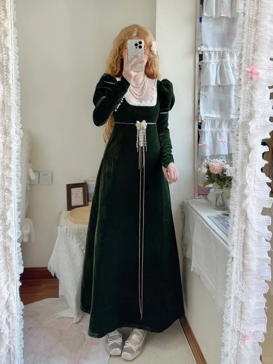 Elegant Prom Dress Velvet A Line Square Neck Evening Dress Gala Dress    D2855