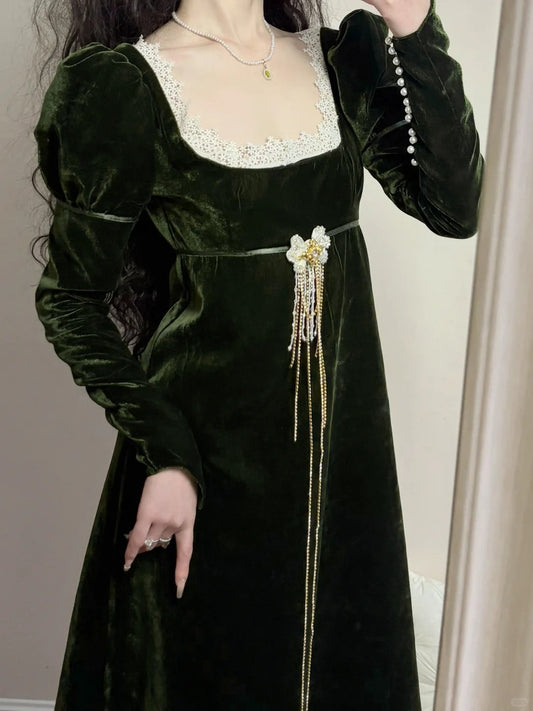Elegant Prom Dress Velvet A Line Square Neck Evening Dress Gala Dress    D2855
