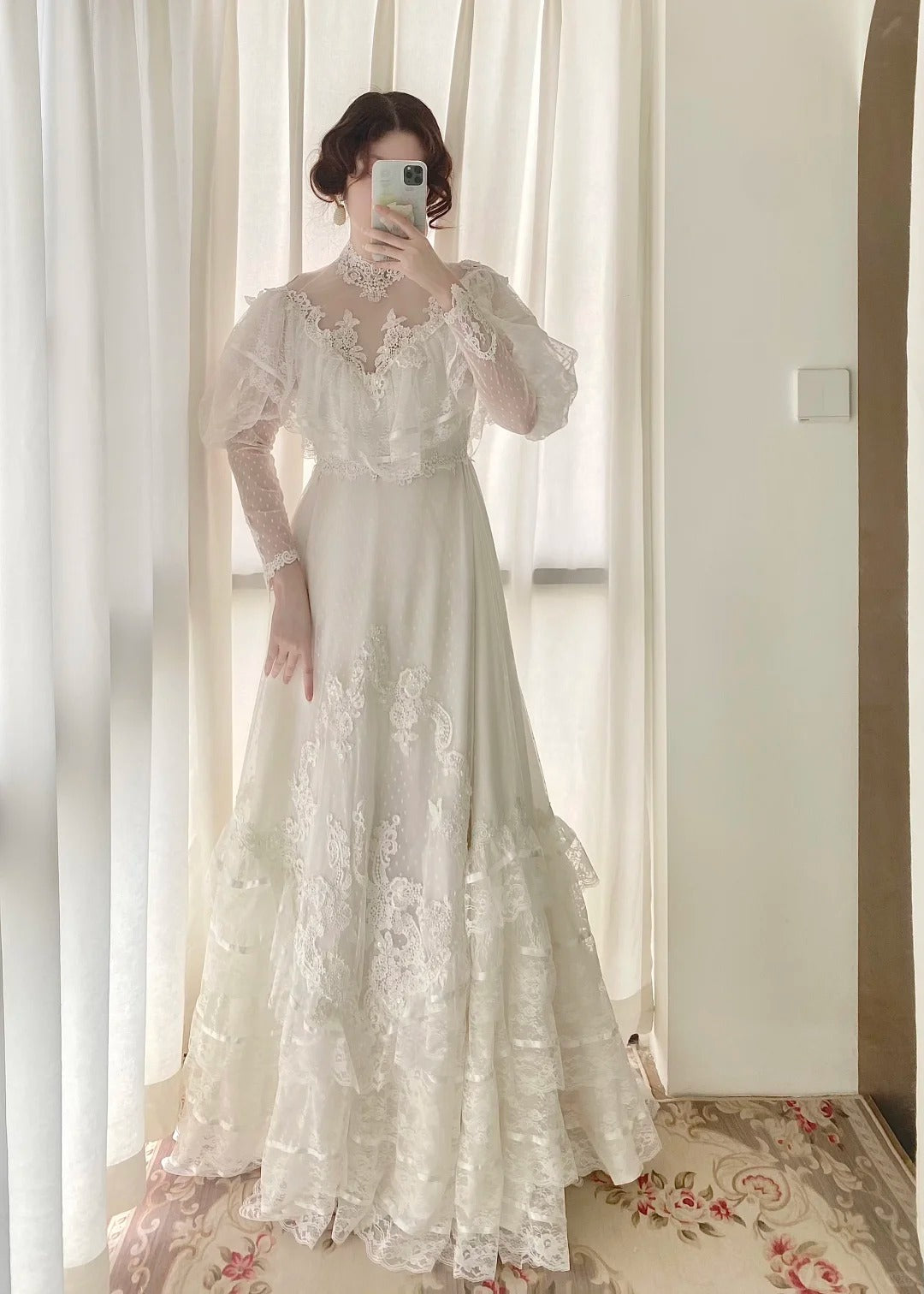 Stunning A Line Long Sleeve Lace Tulle Wedding Dress  D2856
