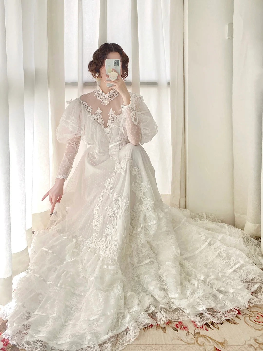 Stunning A Line Long Sleeve Lace Tulle Wedding Dress  D2856