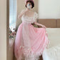 Sweet Prom Dress Pink Square Neck Pleated Ball Gown Evening Dress Quinceanera Dress  D2858