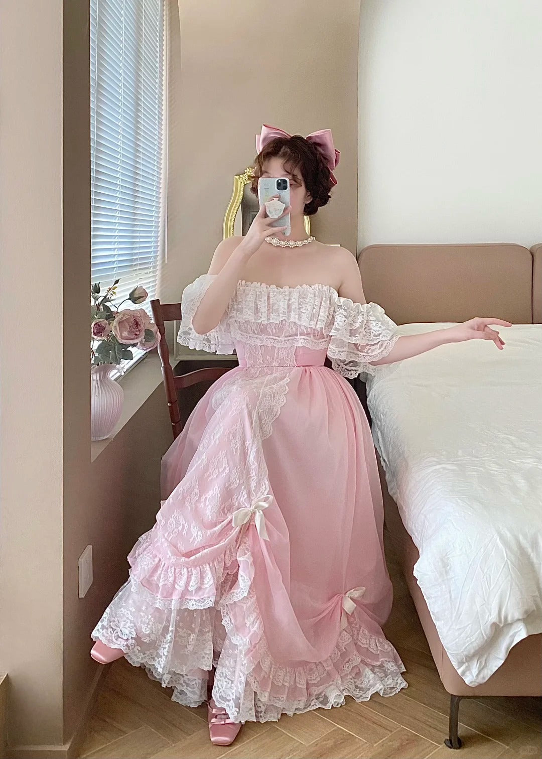 Sweet Prom Dress Pink Square Neck Pleated Ball Gown Evening Dress Quinceanera Dress  D2858