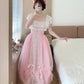 Sweet Prom Dress Pink Square Neck Pleated Ball Gown Evening Dress Quinceanera Dress  D2858