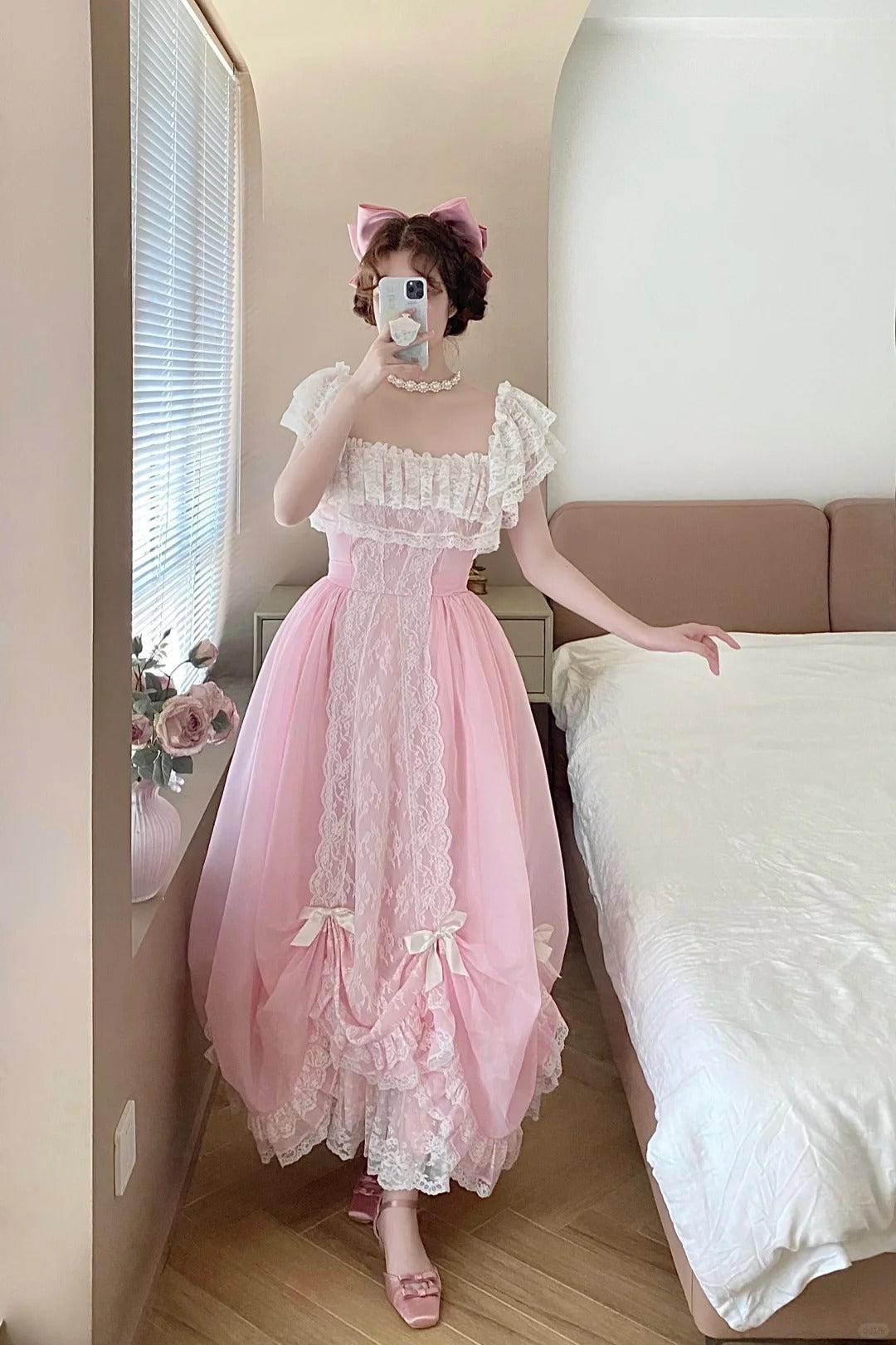 Sweet Prom Dress Pink Square Neck Pleated Ball Gown Evening Dress Quinceanera Dress  D2858