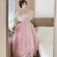 Sweet Prom Dress Pink Square Neck Pleated Ball Gown Evening Dress Quinceanera Dress  D2858