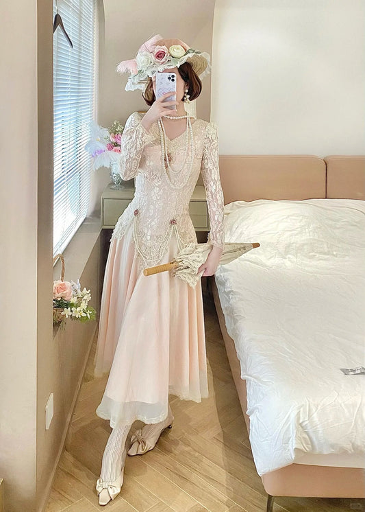 Elegant Prom Dress V-neck Pleated Lace Date Dress Party Dress  D2859