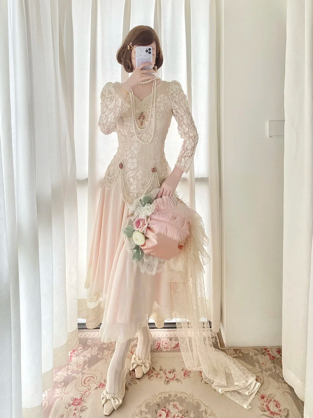 Elegant Prom Dress V-neck Pleated Lace Date Dress Party Dress  D2859